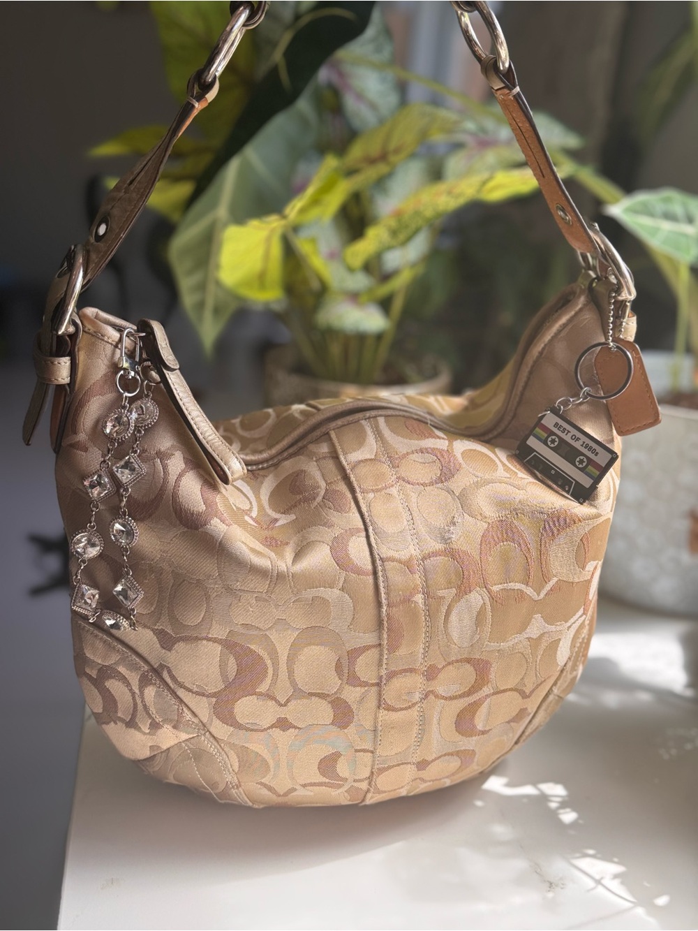 Coach Signature Optic Gold & Tan Hobo Shoulder Bag